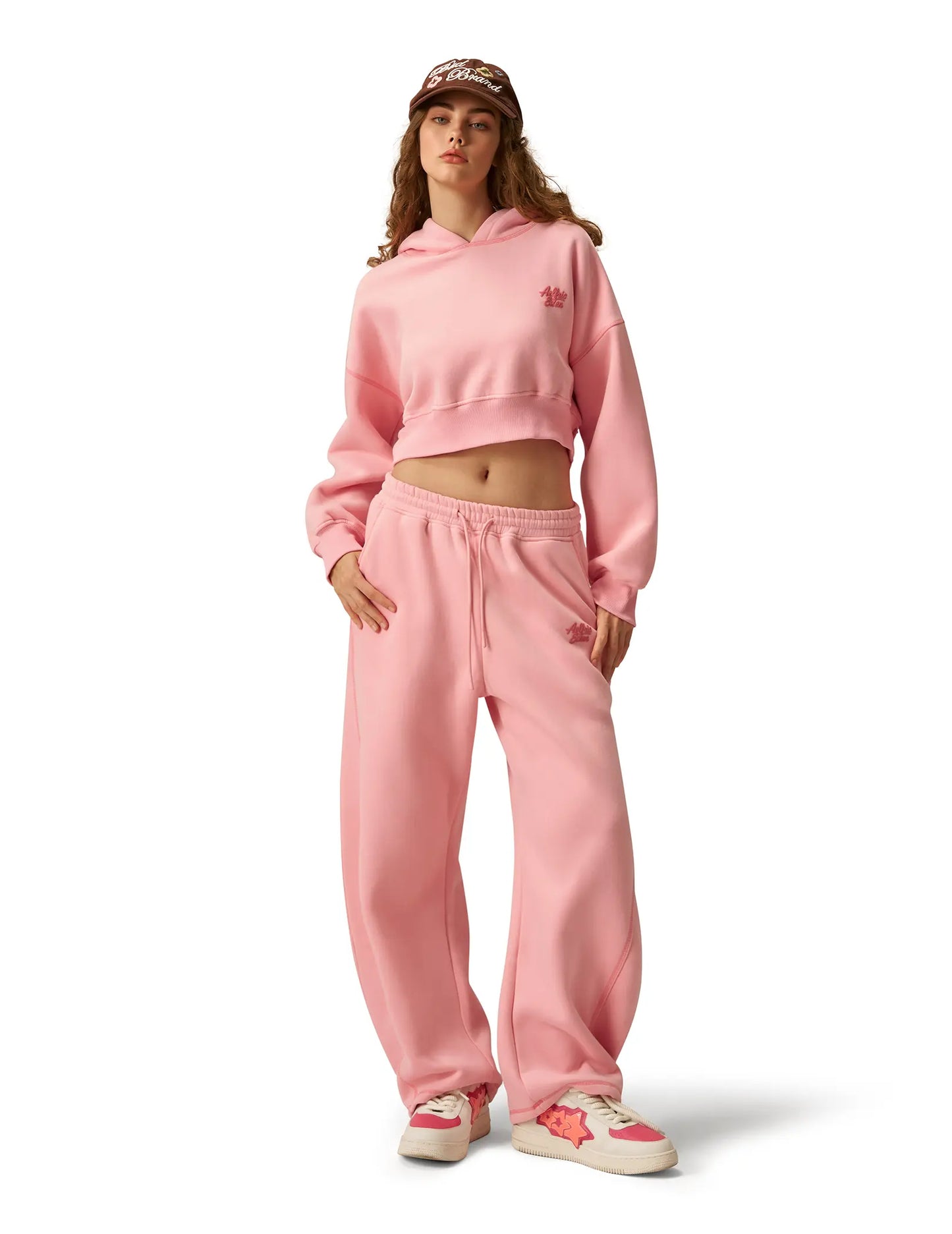 Aelfric Eden Y2K Cropped Hoodie Baggy Barrel Sweatpants Set 2 Piece Outfits Cozy Fleece Lounge Sweatsuit