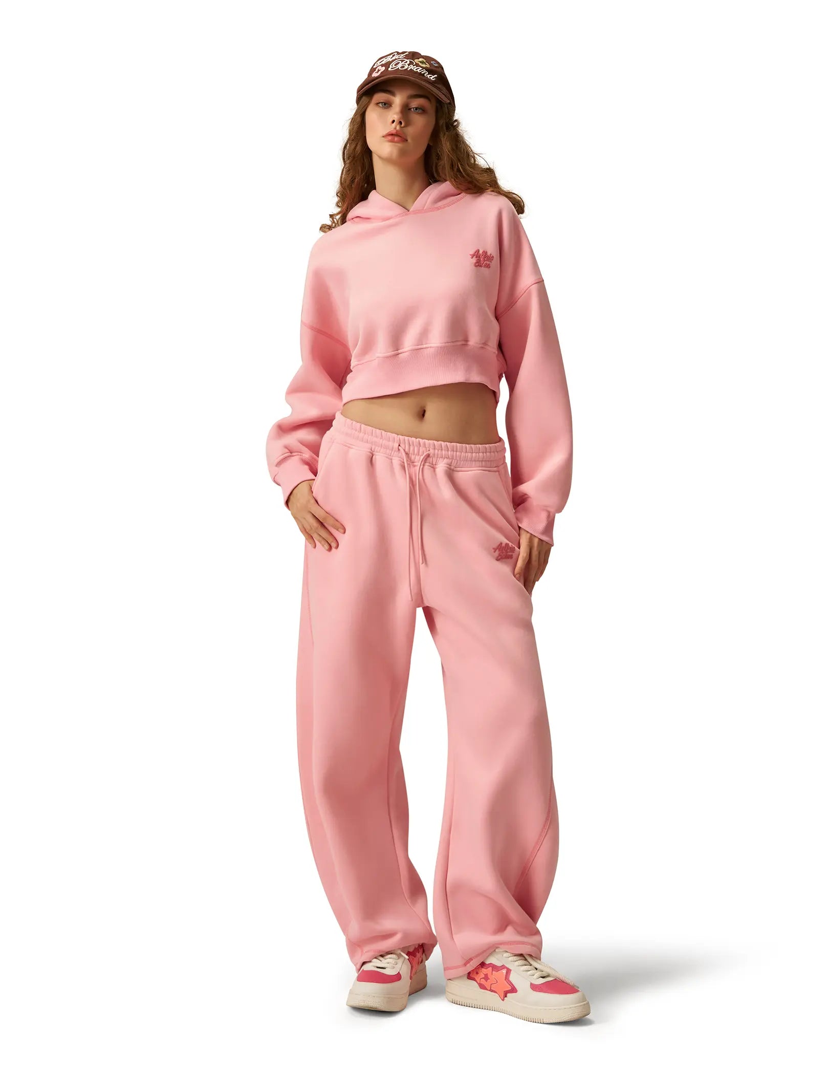 Aelfric Eden Y2K Cropped Hoodie Baggy Barrel Sweatpants Set 2 Piece Outfits Cozy Fleece Lounge Sweatsuit