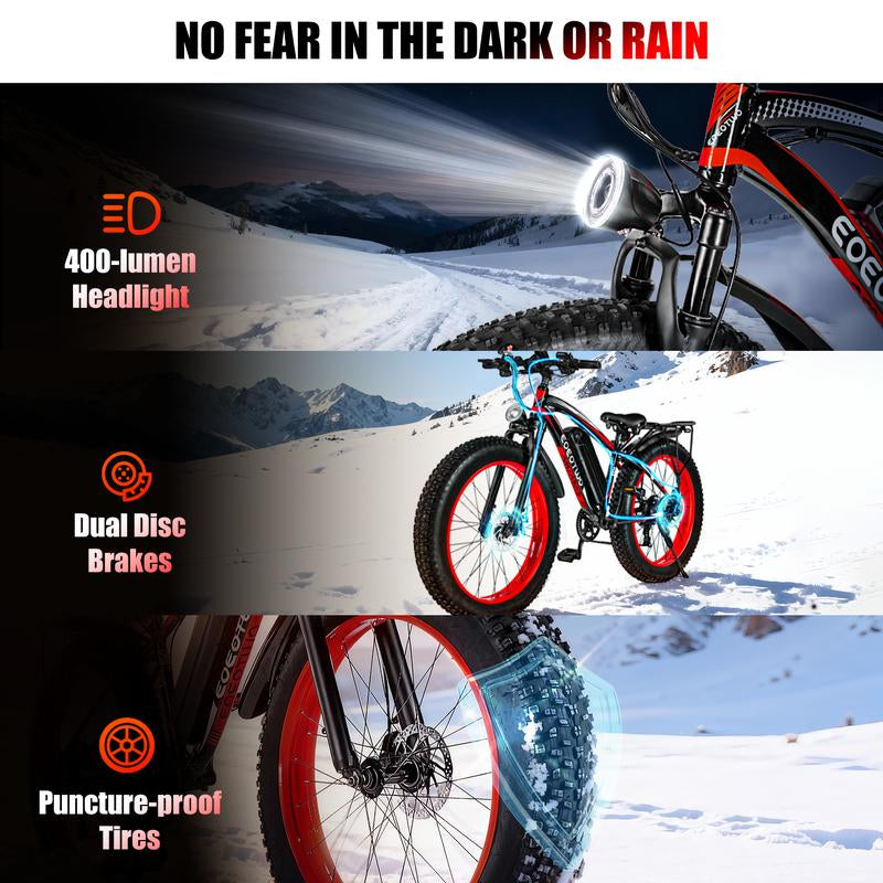 EOEOTWO 1500W Electric Bicycle - 30+ MPH, 70 Miles Range, 48V 15AH Battery, Front Suspension, 26" x 4.0" Tires for Snow & Mountain Riding