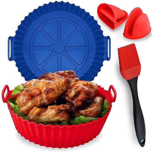 Air Fryer Silicone Liners Pack of 2 with Brush & Holding Gloves, Basket Bowl, Replacement of Flammable Parchment Paper, Reusable Fruit Kitchen Oil Pot - Kiki of DC Styles Store