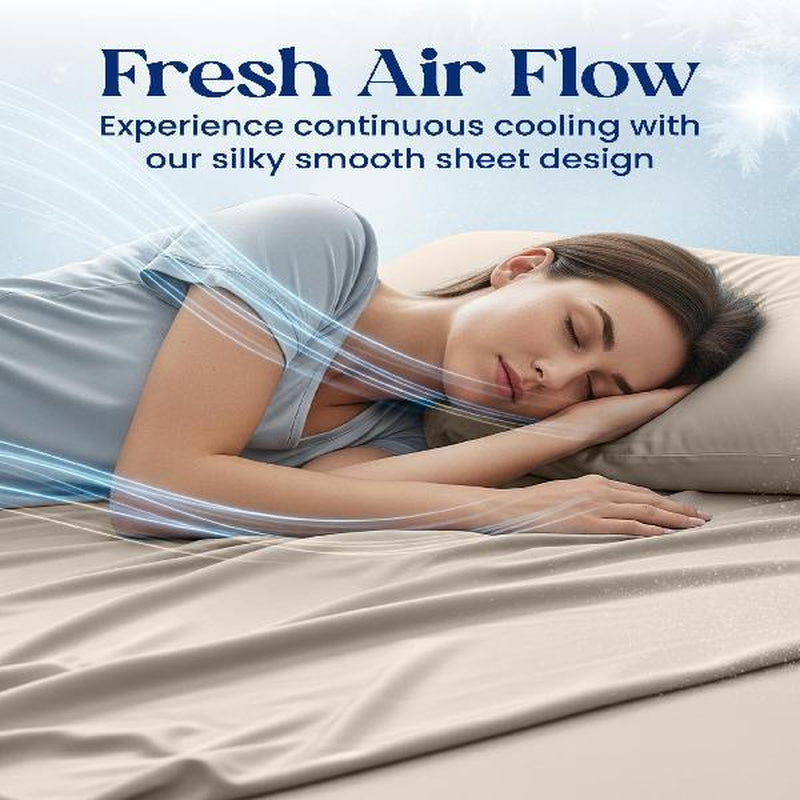 SLEEPHORIA 4 PC Cooling Sheets California King Size Bed Set - Temperature Regulating Bedding for Hot Sleepers - Deep Pocket Cooling Bed Sheets for Night Sweats and Comfort (Beige) - Kiki of DC Styles Store