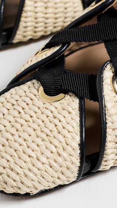 Ulla Johnson Women's Artemis Eyelet Flat Sandals - Woven Raffia Luxe Flats Larroudé