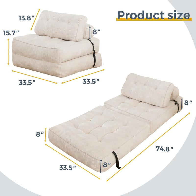 MAXYOYO Fuzzy Folding Sofa Bed, Convertible Sleeper Chair with Pillow Foldable Mattress with Back Support - Kiki of DC Styles Store