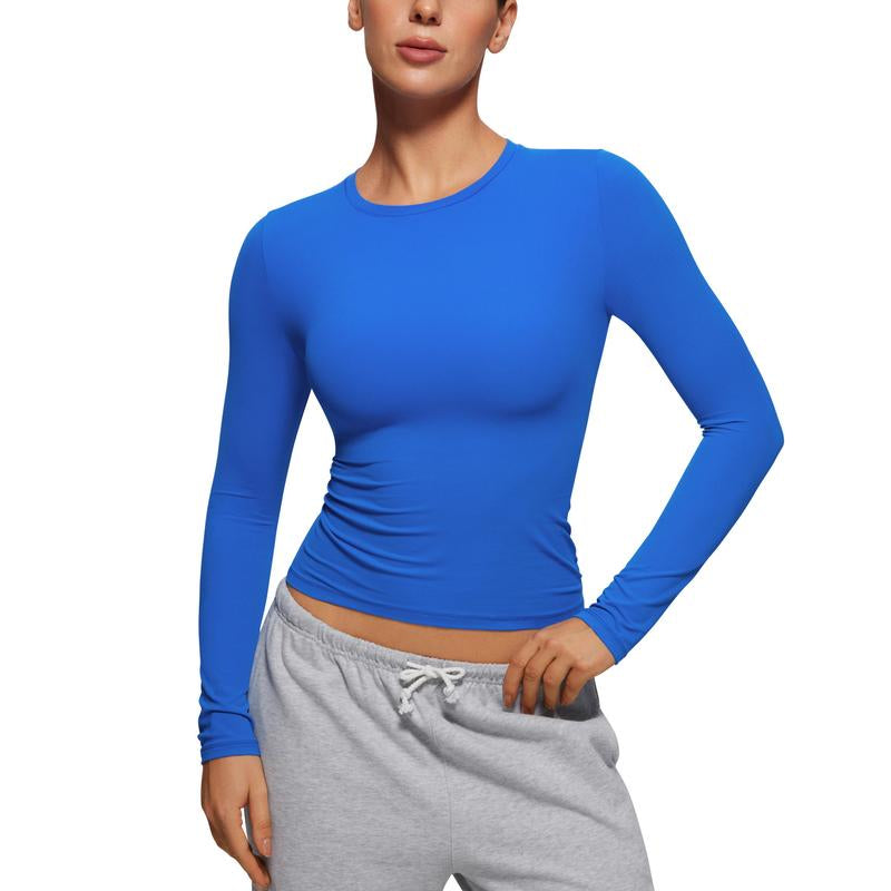 CRZ YOGA Long Sleeve Shirts for Women Soft Crew Neck Fall Basic Tight Tops Fitted Casual Going Out Tee Shirt - Kiki of DC Styles Store