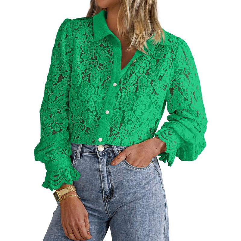 BTFBM Women'S Lace Blouses Long Sleeve Button down Tops 2025 Fall Fashion Shirt - Kiki of DC Styles Store