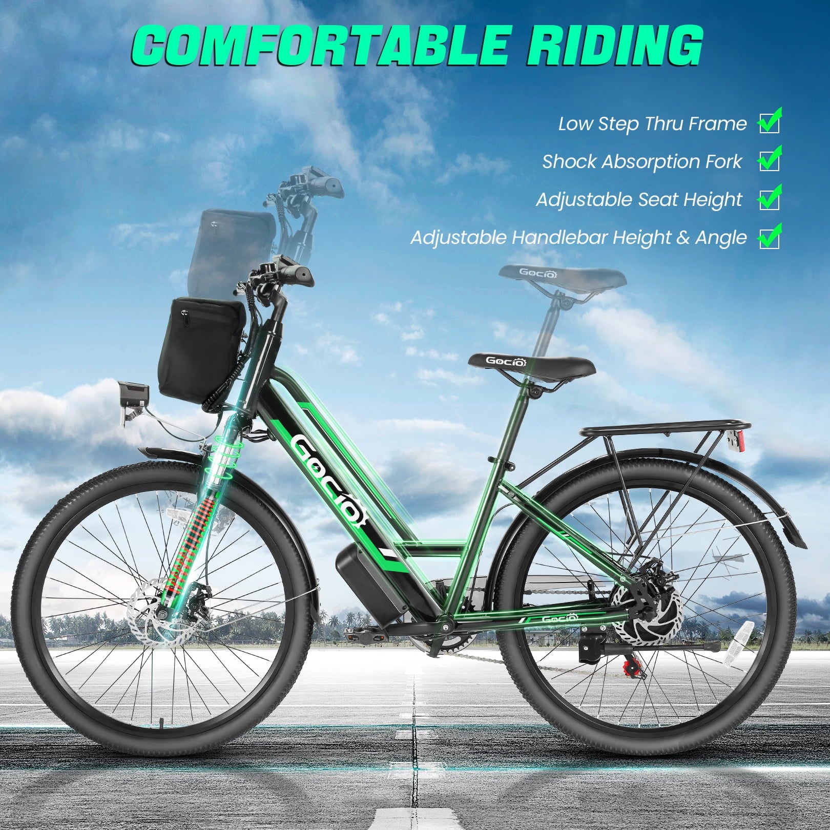 Experience the Thrill of Commuting with the GOCIO 26" Electric Bike: 500W Power, 19.8 mph Speed, and UL2849 Certified Safety for Adults