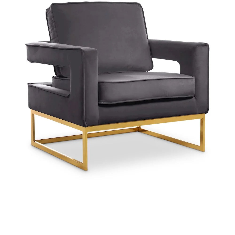 Noah Gray Velvet Accent Chair with Gold Iron Base - Kiki of DC Styles Store