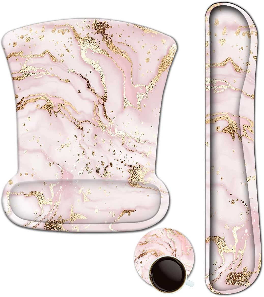 Keyboard Wrist Rest and Mouse Pad with Wrist Support, Ergonomic Mouse Pad, Durable Comfortable Lightweight for Easy Typing Pain Relief, Memory Foam Keyboard Mousepad Set, Teal Turqoise Marble - Kiki of DC Styles Store