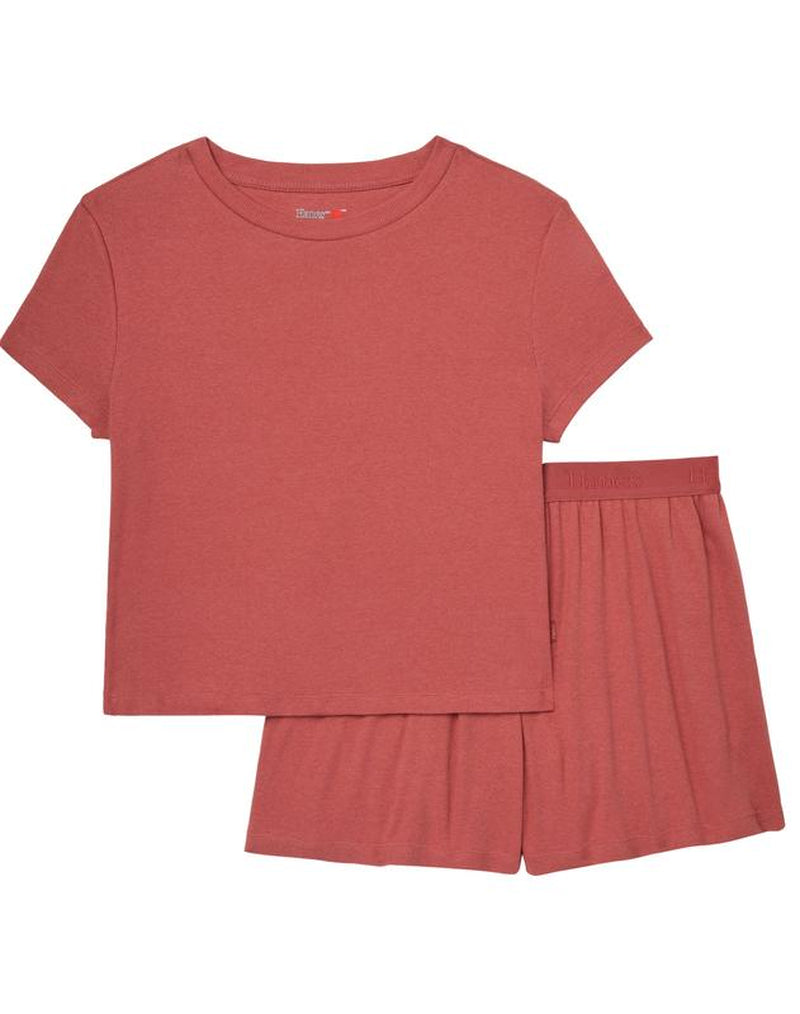 Hanes Originals Women's Supersoft Ribbed 2-Piece Lounge Set - Cropped Baby Doll Tee & Comfy Sleep Shorts