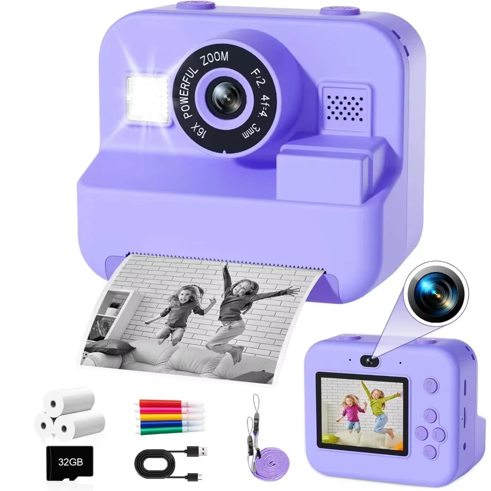 Children'S Mini Digital Video Camera with Thermal Printing & Multiple Image Stabilization, 32GB Card Included - Kiki of DC Styles Store