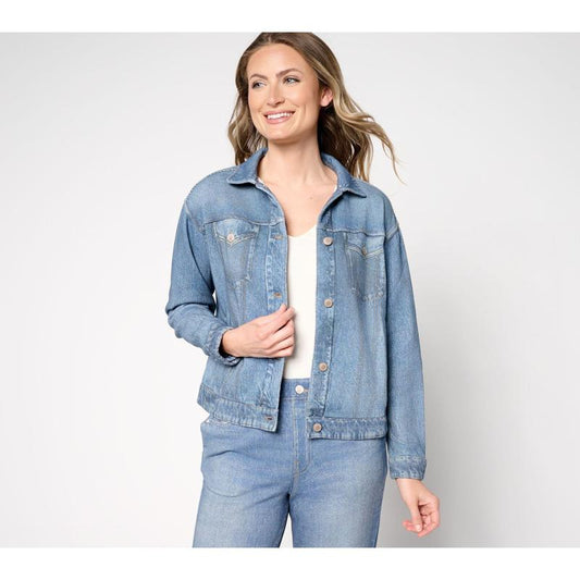 Anybody Printed Denim Effect French Terry Jacket - Kiki of DC Styles Store