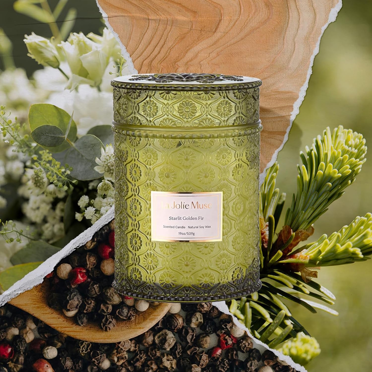 Fir & Cedarwood Candle, Christmas Candles for Home Scented, 19 Oz Large Wood Wicked Candle Gifts for Women&Men, 90 Hours Long Burning, Starlit Golden Fir - Kiki of DC Styles Store