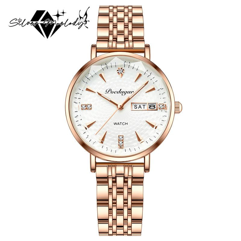 Silvermelody Waterproof Luminous Women'S Watch Female Student Korean Style Trendy Dual Calendar Quartz Watch Ultra-Thin - Kiki of DC Styles Store