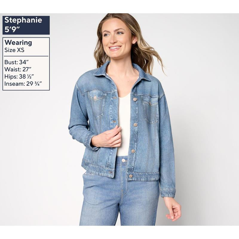 Anybody Printed Denim Effect French Terry Jacket - Kiki of DC Styles Store