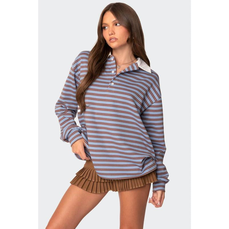 Elevate Your Style with the Stripey Oversized Collared Shirt - Kiki of DC Styles Store