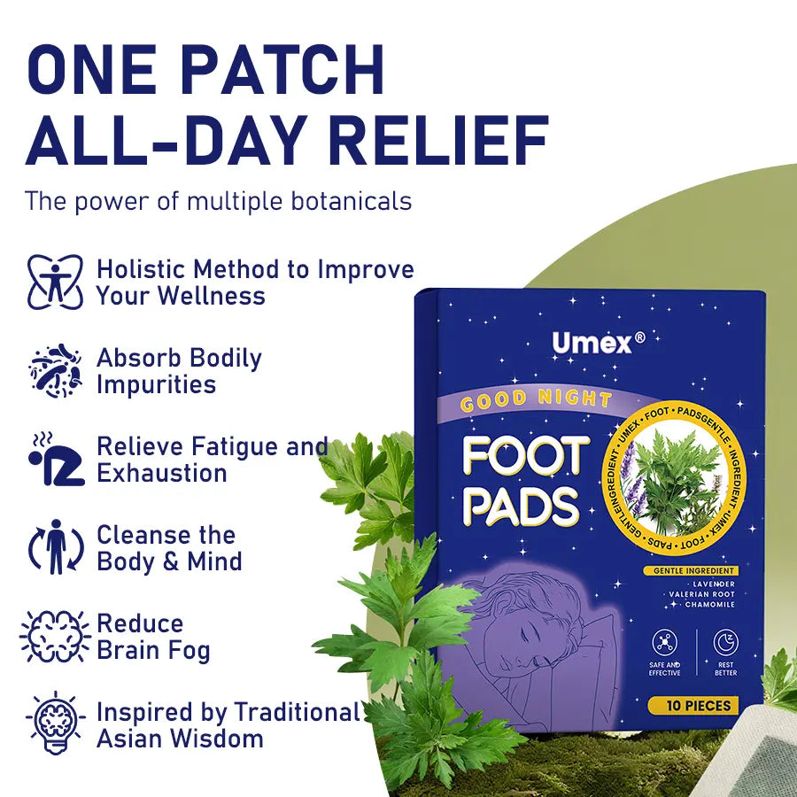 Umex Mugwort Detox Foot Pads – Deep Cleansing Foot Patch with Ginger Powder & Charcoal, Natural Adhesive Pads for Relaxation & Sleep Support