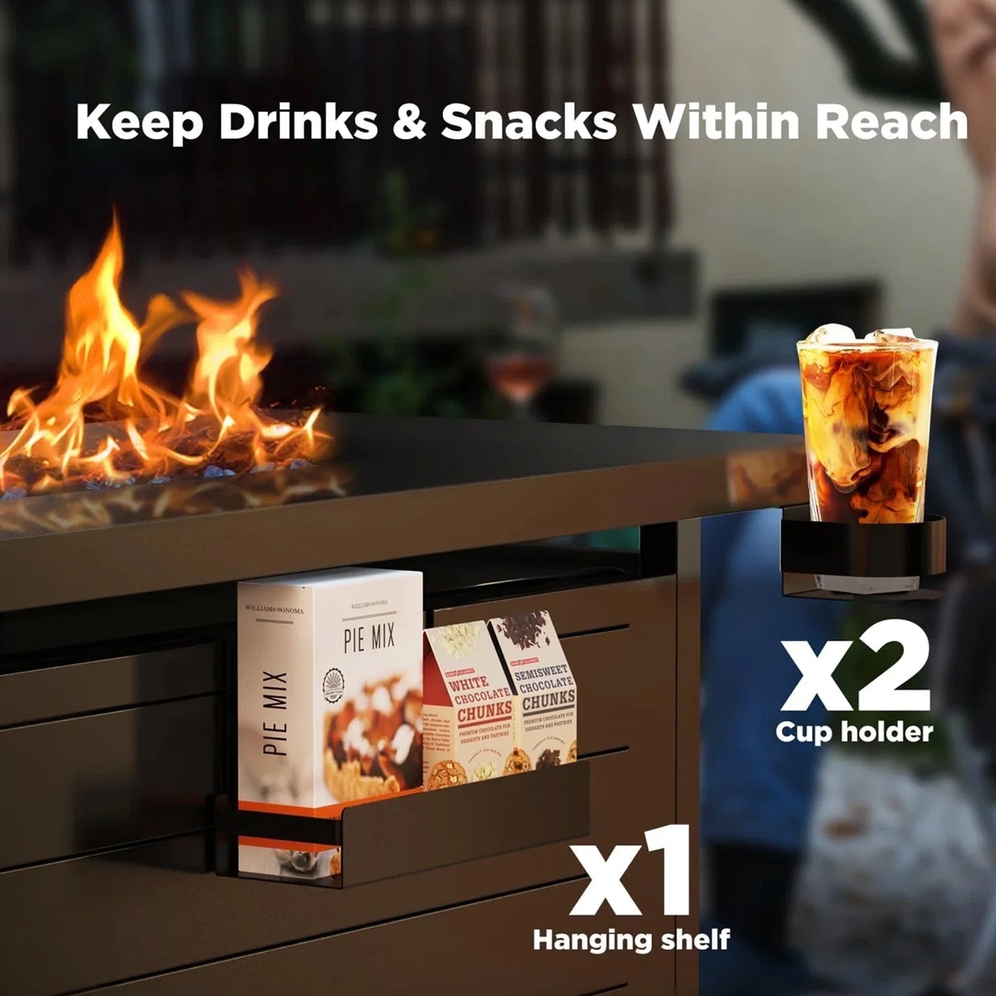 43" Propane Fire Pits for outside 60,000 BTU Gas Fire Pit Table for outside with Lid , Glass Beads, Cup Holders, Hanging Shelf & Nylon Cover, Rectangle - Kiki of DC Styles Store