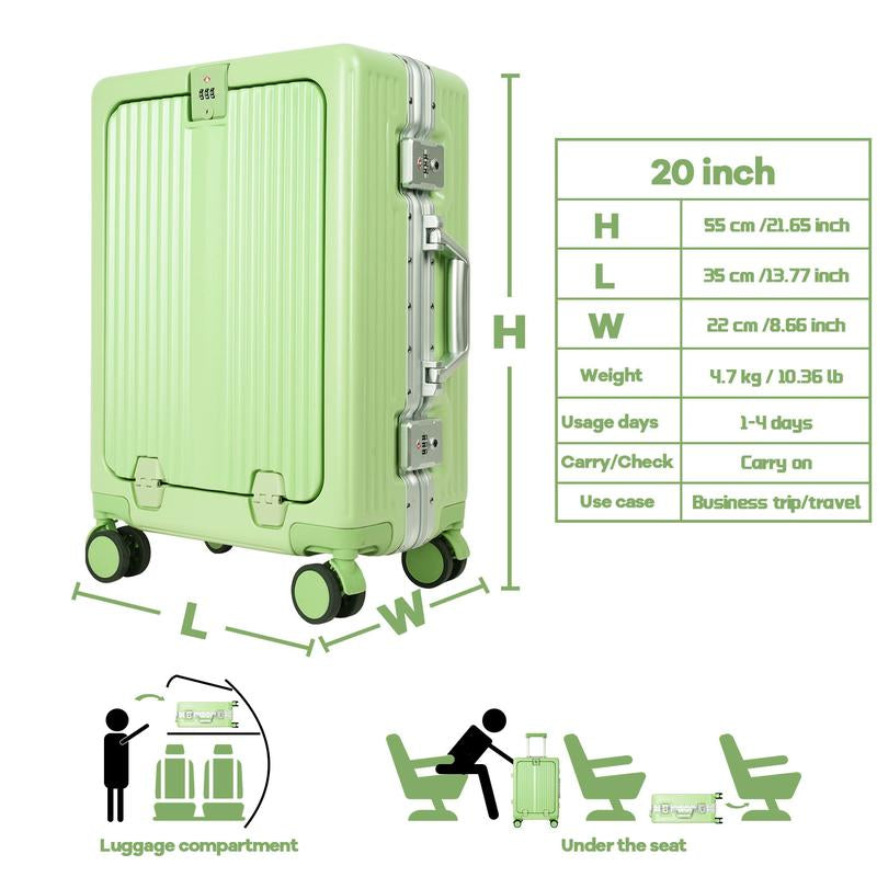 YGL Front Opening Luggage Sets Multifunctional Trolley Case Aluminum Frame Suitcase Set & TSA & Airline Certified Size, Carry-On Suitcase Can Be Used for Vacation, Travel, Business Trip, School and Outdoor Sports Carry-On Suitcase