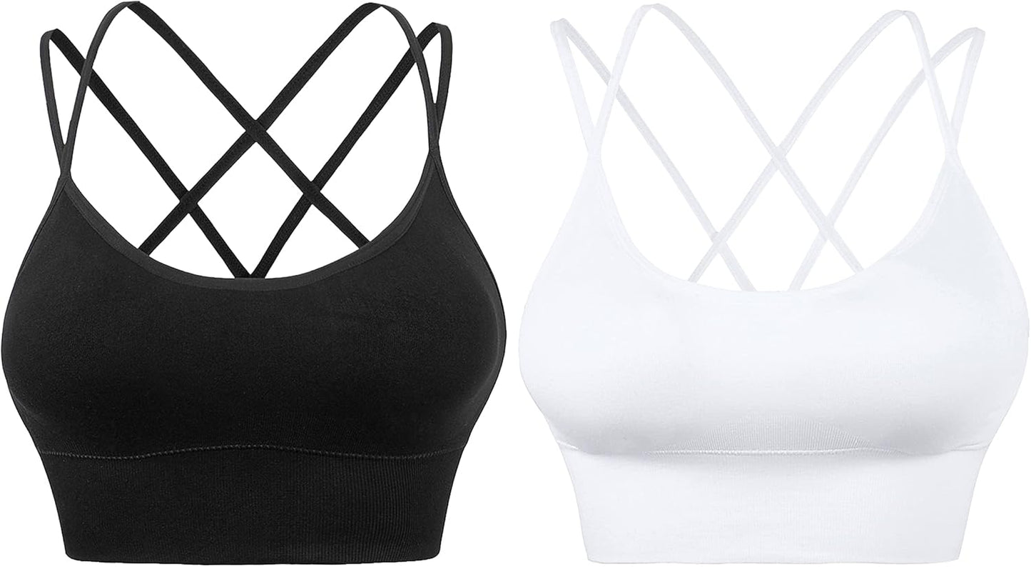 Cross Back Sport Bras Padded Strappy Criss Cross Cropped Bras for Yoga Workout Fitness Low Impact - Kiki of DC Styles Store