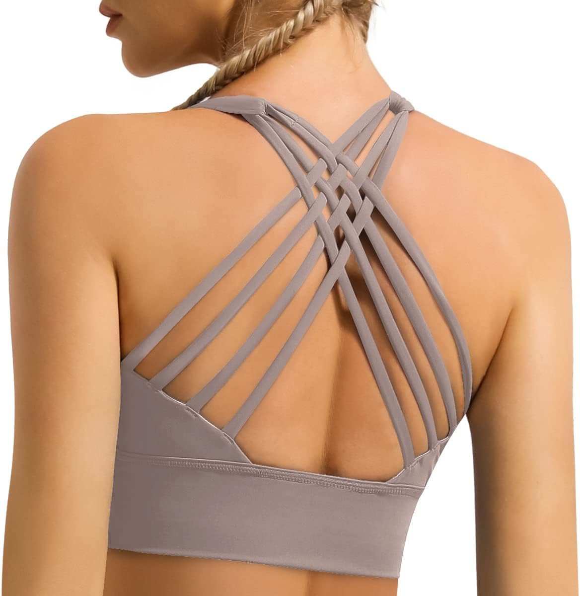 Women'S Strappy Longline Sports Bra Crisscross Back Medium Support Padded Workout Tank Yoga Crop Top - Kiki of DC Styles Store