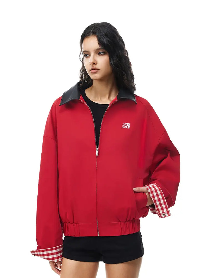 Barn Jacket with Detachable Leopard Collar FDR Unisex Plain Casual Minimalist Loose Fit Women'S Coat Pu Patchwork Trendy Outerwear for Daily Wear Heavyweight Zipper Short Tops Womenswear #Valentinesday #Tiktokshopjumpstartsale #Valentinesdaygift Springsta