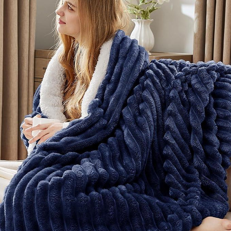 【Deal 'S for You】Bedsure Striped Sherpa Blanket Super Soft Cozy Plush Fleece Flannel Solid Modern Lightweight Comforter - Kiki of DC Styles Store