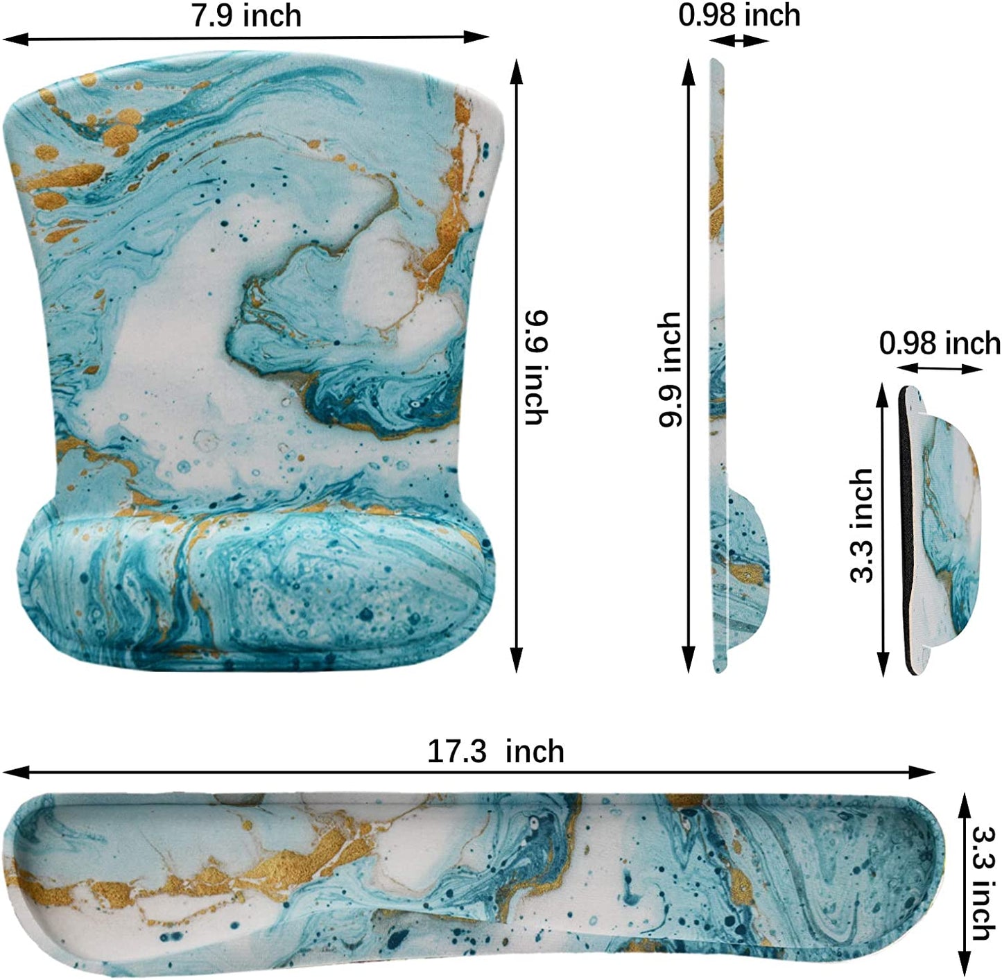 Keyboard Wrist Rest and Mouse Pad with Wrist Support, Ergonomic Mouse Pad, Durable Comfortable Lightweight for Easy Typing Pain Relief, Memory Foam Keyboard Mousepad Set, Teal Turqoise Marble - Kiki of DC Styles Store