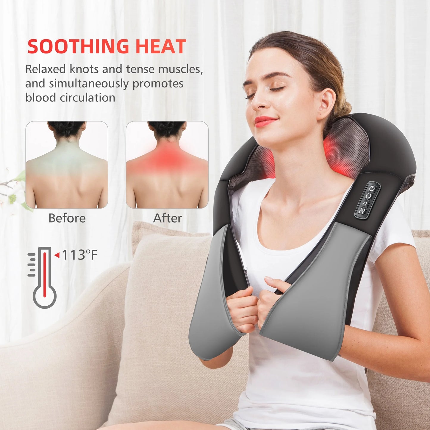 4D Shiatsu Neck and Back Massager with Heat for Pain Relief - Ideal Gift for Parents