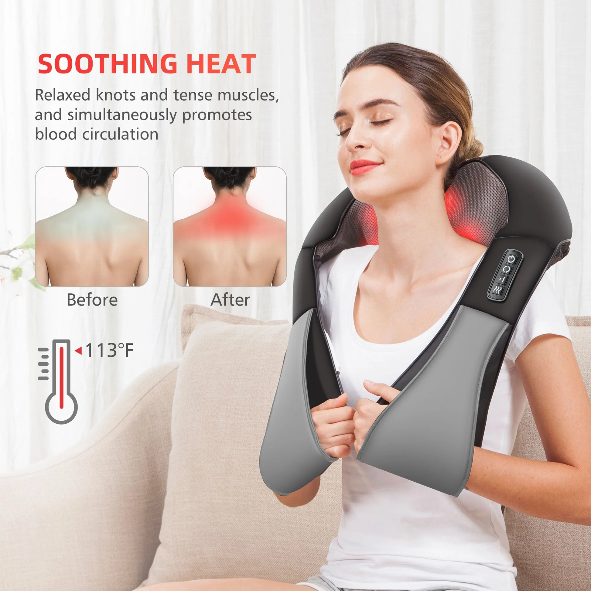 4D Shiatsu Neck and Back Massager with Heat for Pain Relief - Ideal Gift for Parents