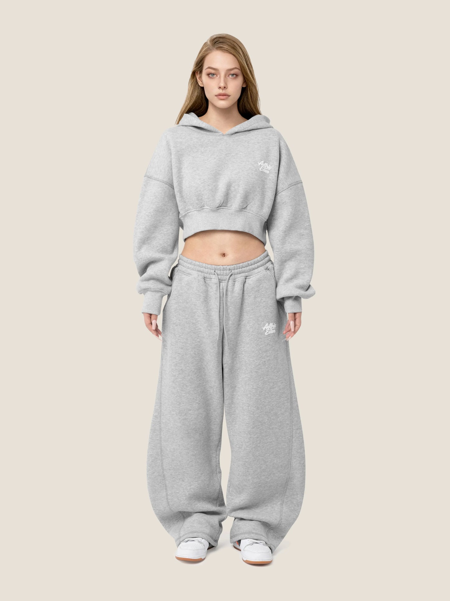 Aelfric Eden Y2K Cropped Hoodie Baggy Barrel Sweatpants Set 2 Piece Outfits Cozy Fleece Lounge Sweatsuit