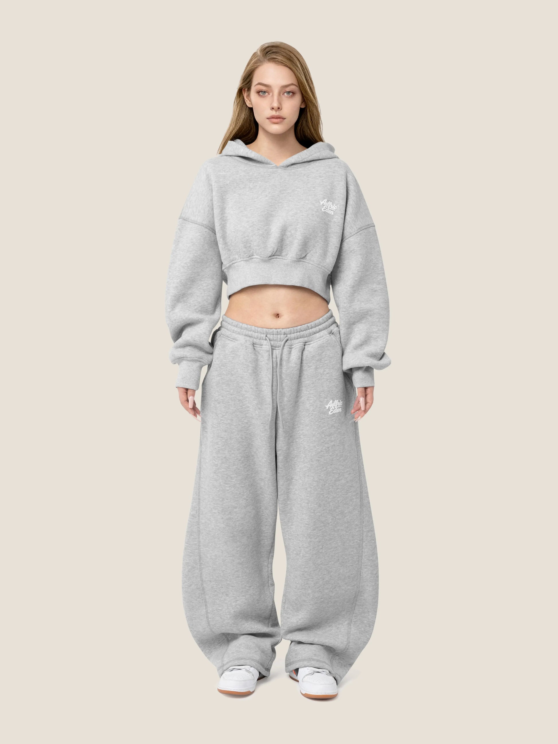 Aelfric Eden Y2K Cropped Hoodie Baggy Barrel Sweatpants Set 2 Piece Outfits Cozy Fleece Lounge Sweatsuit