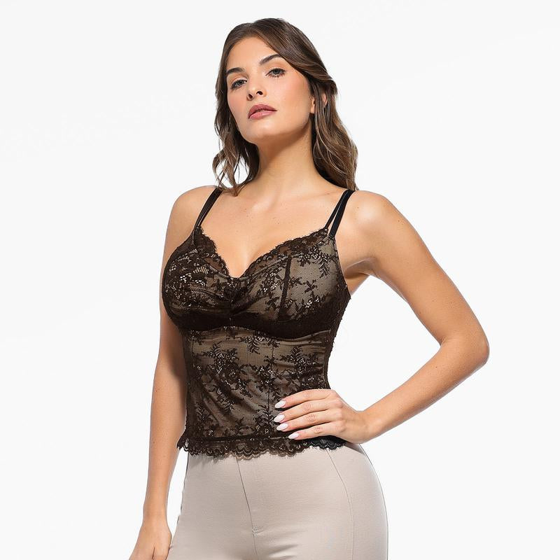 Popilush Sexy Lace Top - Deep U Neck Adjustable Straps for Women - Kiki of DC Styles Store
