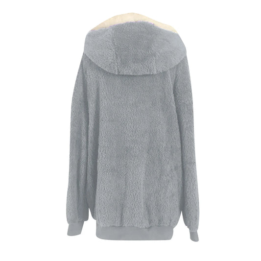 Christmas Deals 50% off Clear! Winter Long Coats for Women plus Size Winter Warm Loose Plush Zip Hooded Jacket Coat Gifts Christmas Gift