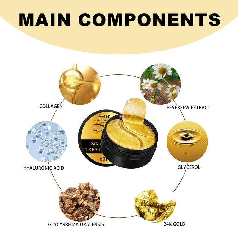 EELHOE 24K Gold Eye Mask-60Pcs – Ultra-Hydrating & Snug Fit Patches - Brighten Dark Circles • Reduce Puffiness • Deep Moisture • Stays Put!