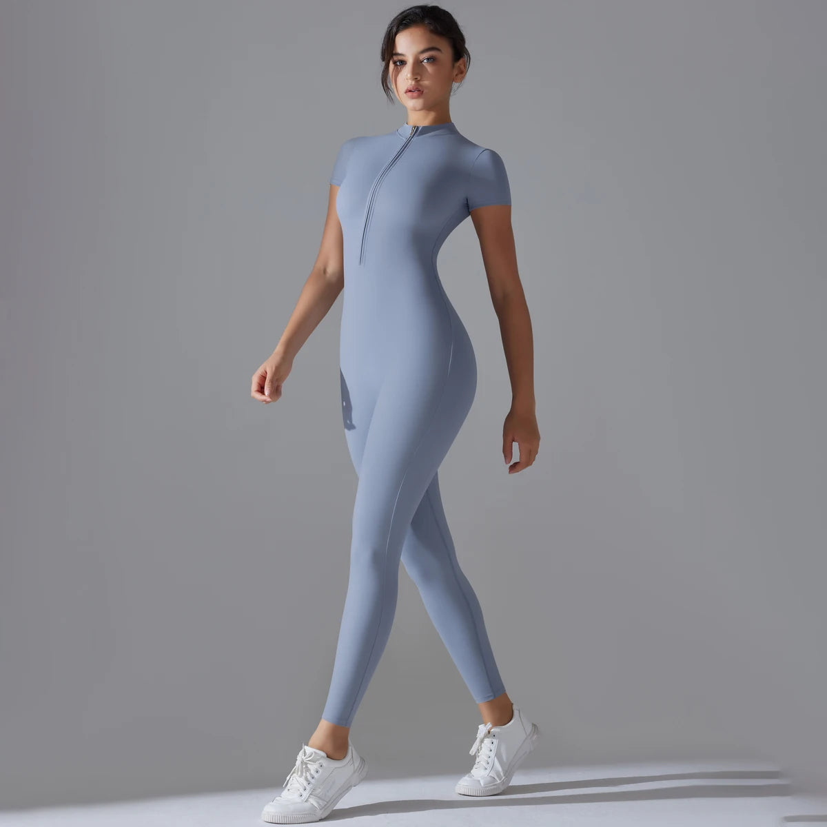 Yoga Set Women Zipper Short Sleeve one piece Gym suit Women's Sports Shapewear Solid Color Nylon Yoga Bodysuit