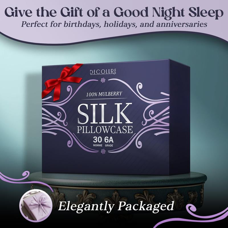 DECOLURE 100% Pure Mulberry Silk Pillow Case Standard Size – Highest Grade 30 Momme 6A+, Luxuriously Soft & Cooling Silk Pillowcase for Hair & Skin, Hypoallergenic, Breathable, Hidden Zipper - Kiki of DC Styles Store