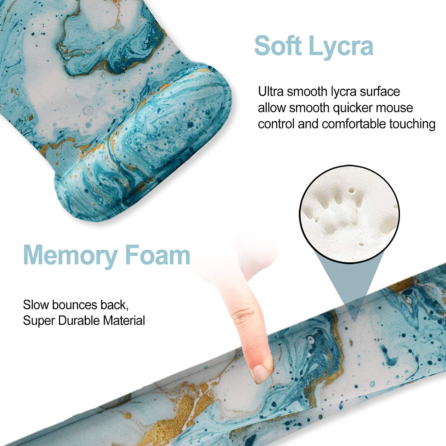 Keyboard Wrist Rest and Mouse Pad with Wrist Support, Ergonomic Mouse Pad, Durable Comfortable Lightweight for Easy Typing Pain Relief, Memory Foam Keyboard Mousepad Set, Teal Turqoise Marble - Kiki of DC Styles Store