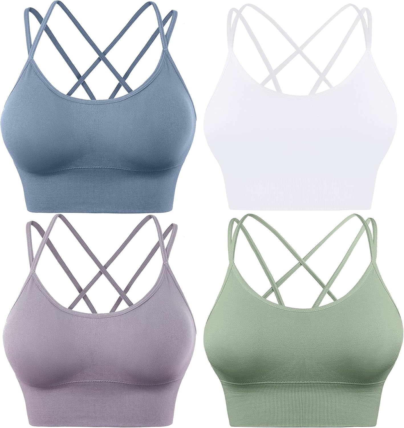 Cross Back Sport Bras Padded Strappy Criss Cross Cropped Bras for Yoga Workout Fitness Low Impact - Kiki of DC Styles Store