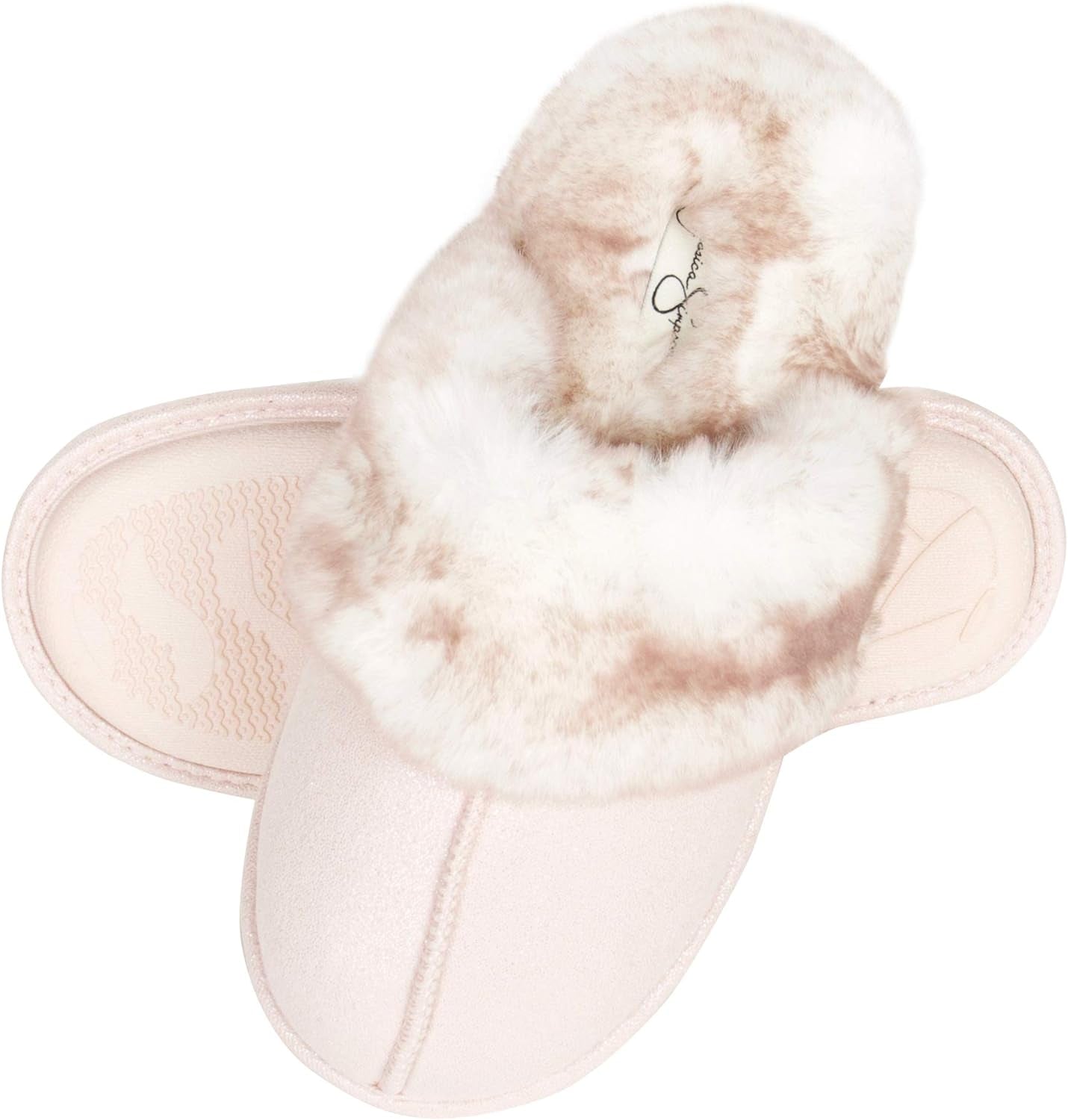 Indulge in Luxury: Jessica Simpson Women's Cozy Pink Faux Fur Memory Foam Slippers with Anti-Skid Soles