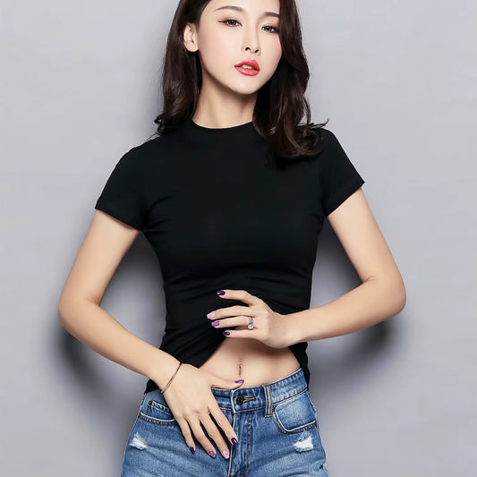 MRMT 2025 Brand New Women'S T-Shirts Half High Collar Pure Color Short-Sleeved Womens T Shirt for Female Woman T-Shirt Clothing