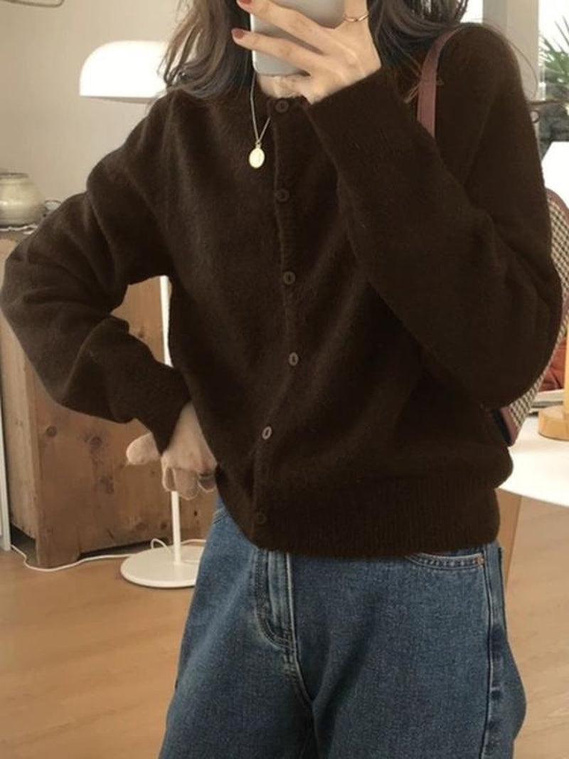 Autumn Women'S Buttoned Casual Knit Cardigan, Cozy Long Sleeve Open Front Sweater, Trendy Style Outerwear for Fall Fashion, Knitwear - Kiki of DC Styles Store