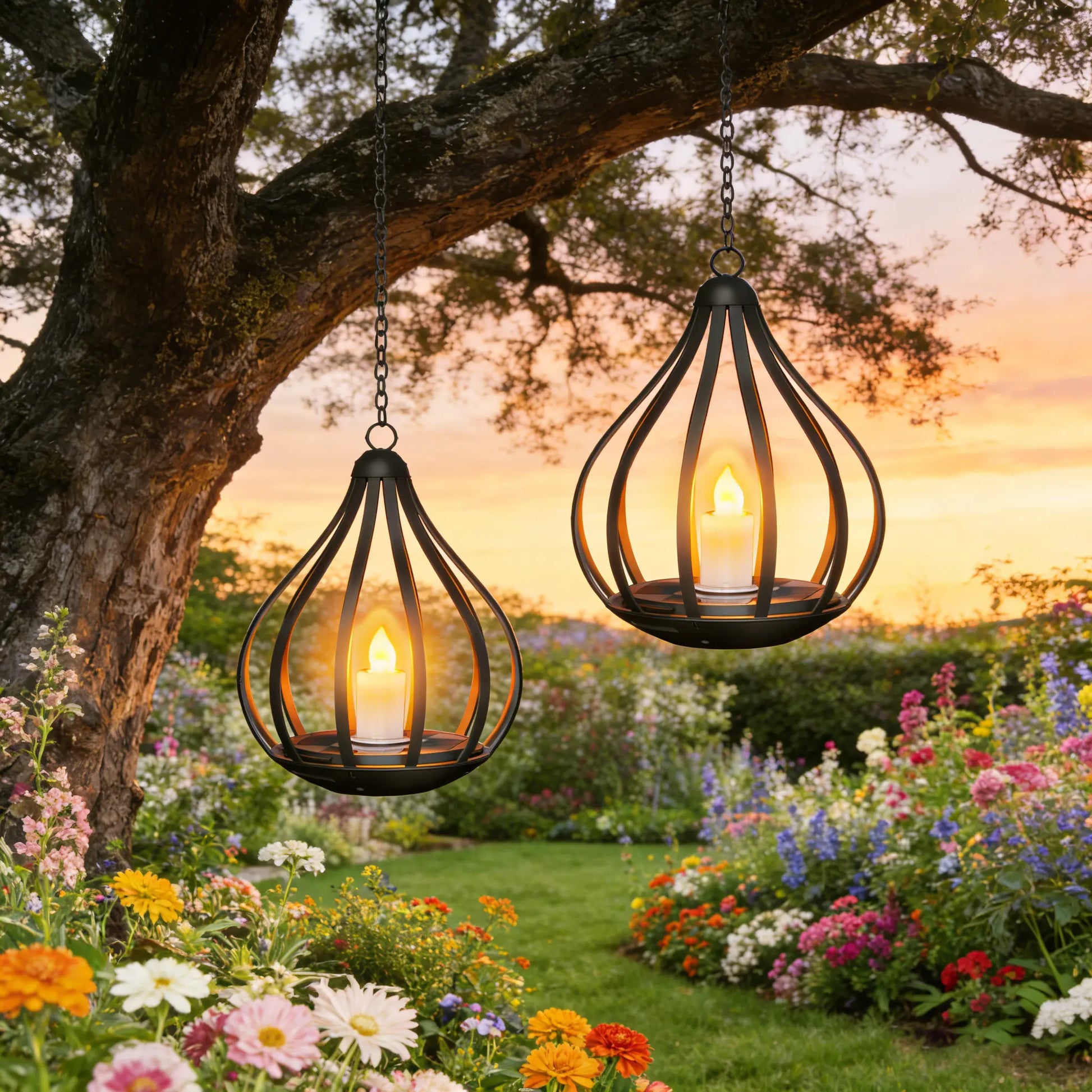 Solar Garden Lights Outdoor, 2/4 Pack Metal Solar Water Drop Shape Candle Lantern 2026 New Design with Flickering Effect & Reflective Patterns, Auto On/Off, IP65 Waterproof, 20.5 CM × 15.5Cm,Outdoor Solar Powered Lights for Garden, Patio, Pathway