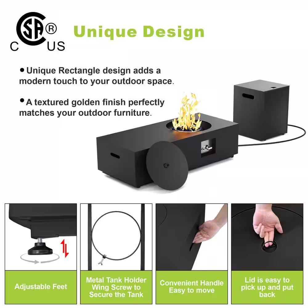 50,000 BTU Black Steel Outdoor Fire Table - 48" Propane Gas Fire Pit for Cozy Gatherings