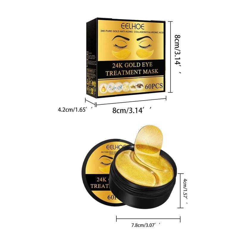 EELHOE 24K Gold Eye Mask-60Pcs – Ultra-Hydrating & Snug Fit Patches - Brighten Dark Circles • Reduce Puffiness • Deep Moisture • Stays Put!
