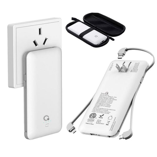 Portable Charger with Built-In Cables ,Slim USB C Power Back with AC Wall Plug, 10000Mah Travel Essentials External Battery Pack Compatible with Iphone,Samsung,Tablet and All Smart Phones(White) Charging Protection Cellphone Smartphone Electronic Adapter