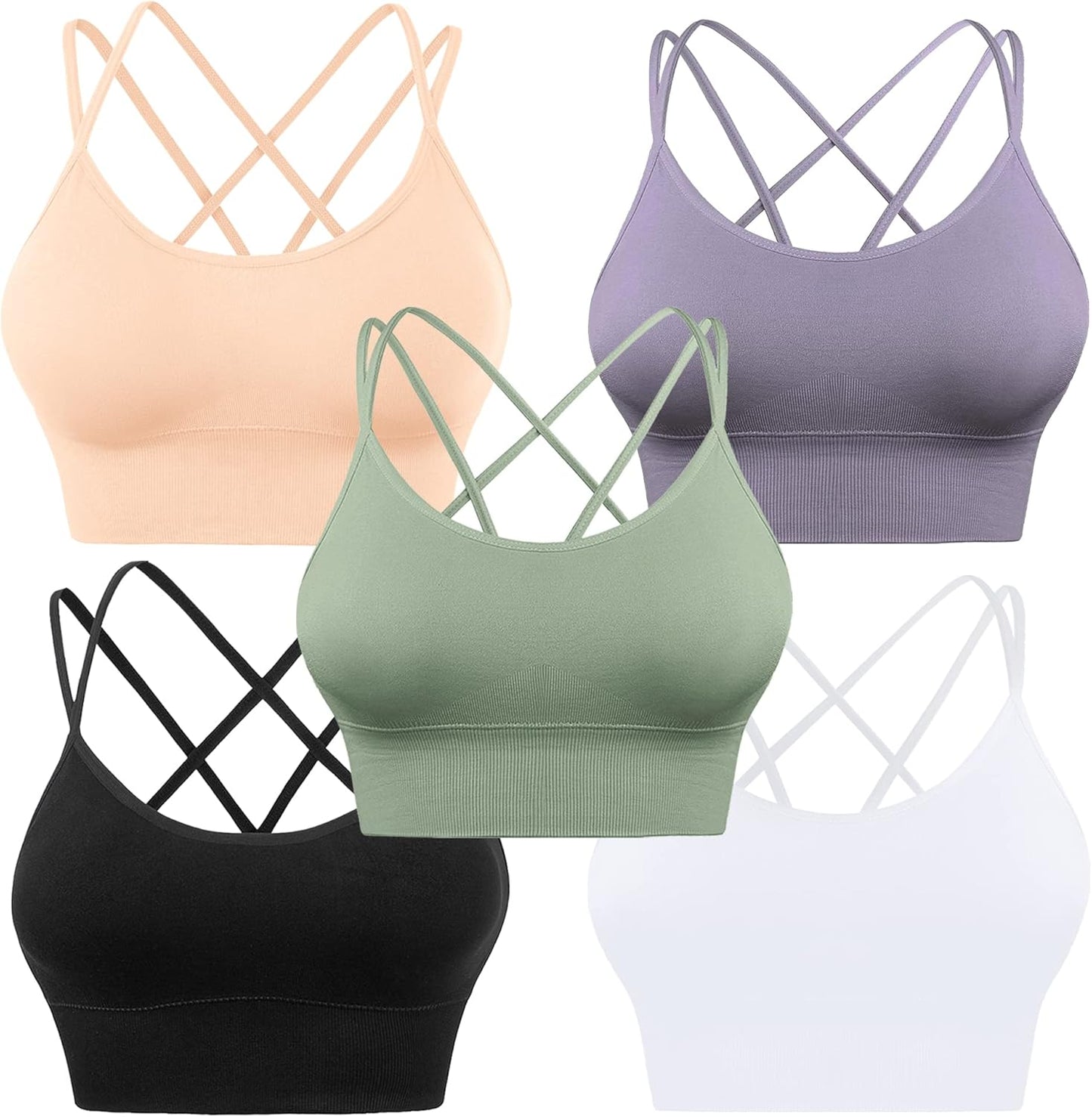 Cross Back Sport Bras Padded Strappy Criss Cross Cropped Bras for Yoga Workout Fitness Low Impact - Kiki of DC Styles Store