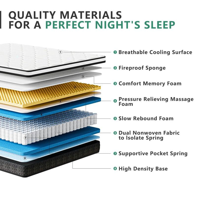 Hybrid Queen Size Cooling Gel Memory Foam Mattress, 10 Inch Soft Mattress with Independent Spring Support for Pressure Relief & Medium Firmness Ideal for Back Sleepers - Kiki of DC Styles Store