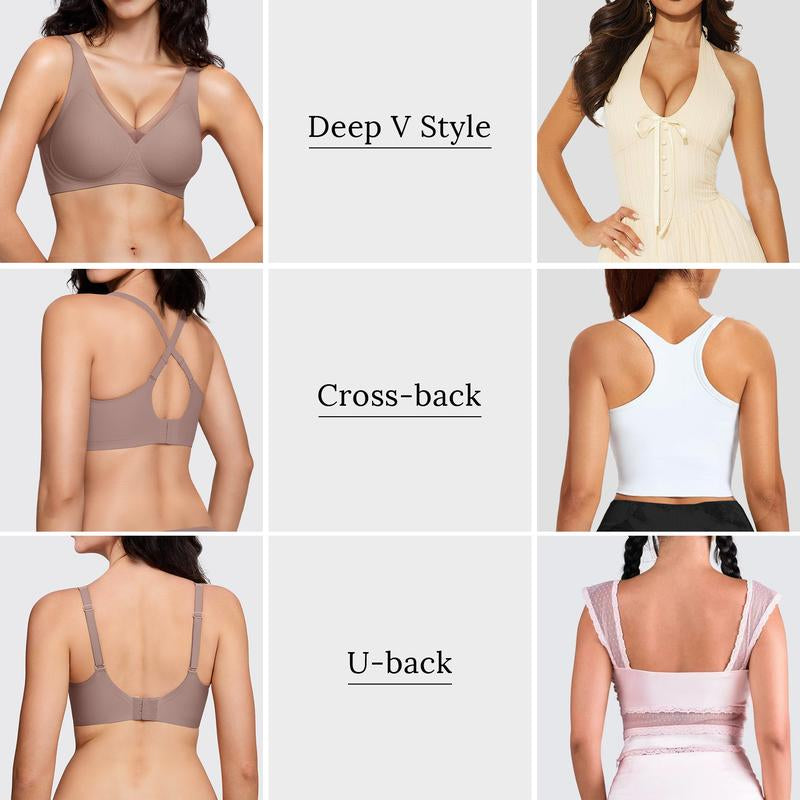OEAK Deep V Mesh Wireless Bras for Women No Underwear Seamless Push up Comfortable Tshirt Bralettes Everyday Bra - Kiki of DC Styles Store