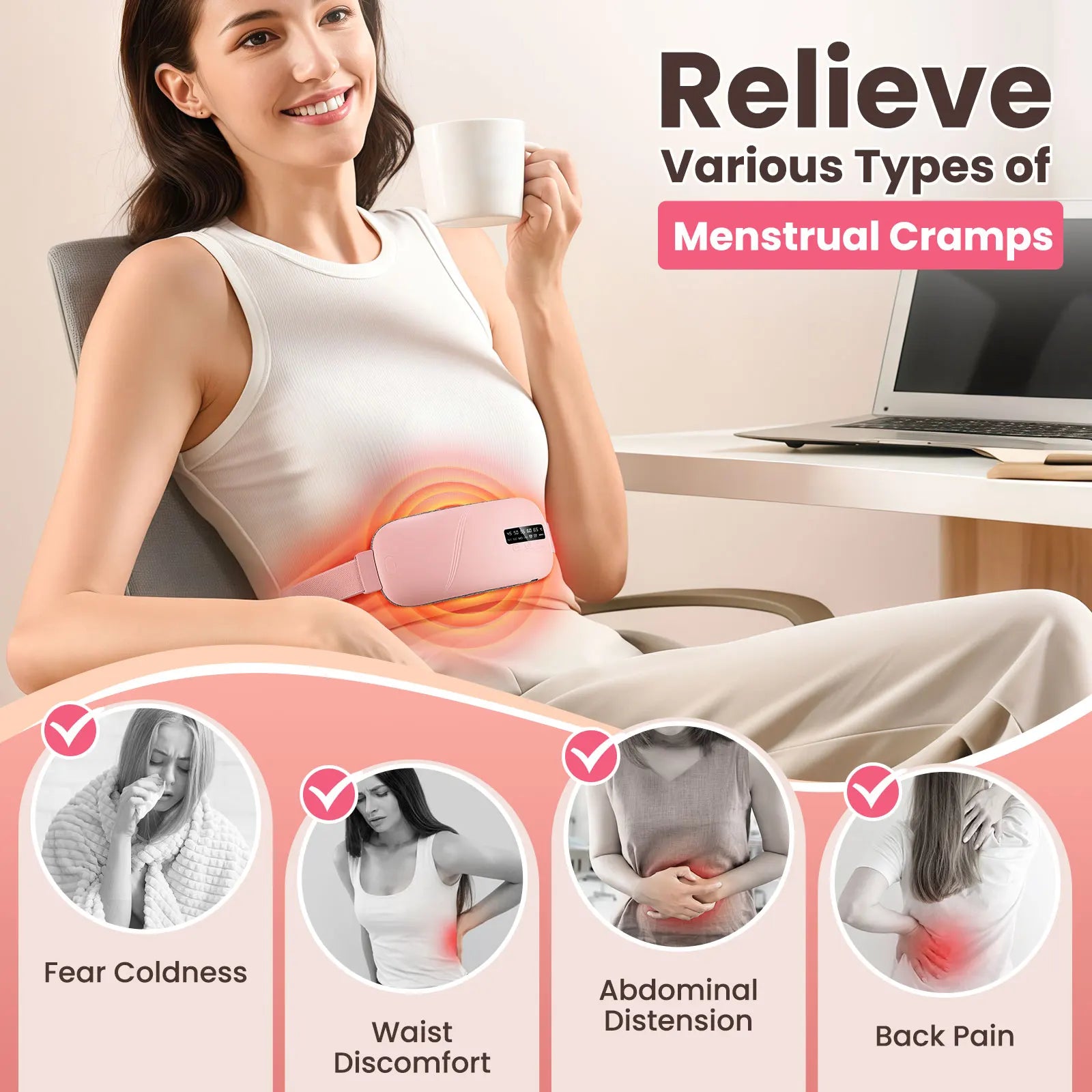 Electric Heating Pad Menstrual Cramp Massager Belt Women Period Relief Hot Compress Device Vibration Abdominal Ulter Warmer Belt - Kiki of DC Styles Store