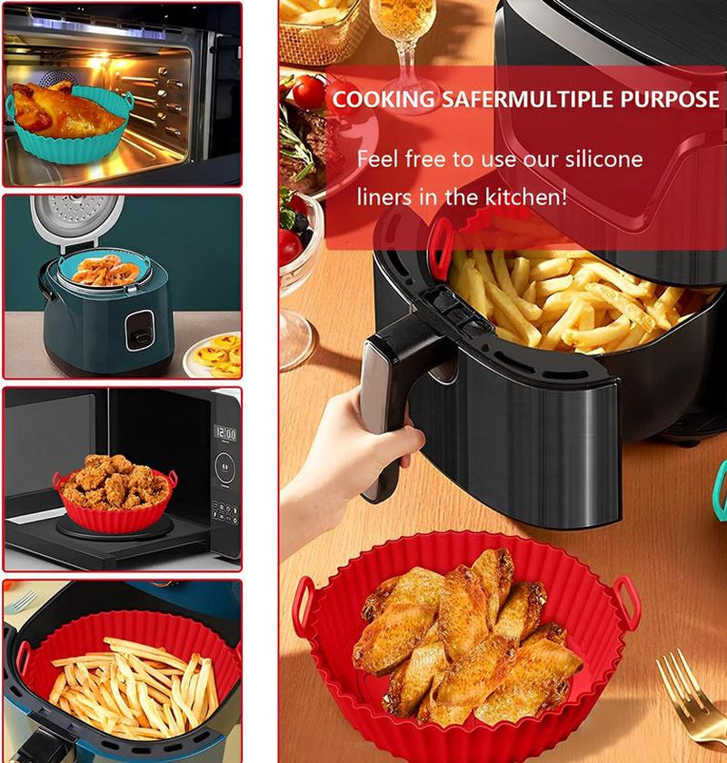 Air Fryer Silicone Liners Pack of 2 with Brush & Holding Gloves, Basket Bowl, Replacement of Flammable Parchment Paper, Reusable Fruit Kitchen Oil Pot - Kiki of DC Styles Store